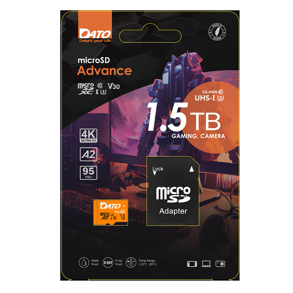 Карта памет с адаптер, Micro SDXC, 1.5TB, U3, A2, V30 - Dato Advance (DTTF1.5TU3A2V30A) - Черен