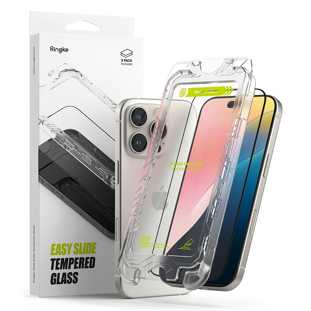 Калъф за iPhone 16 Pro Max (комплект от 2) - Ringke Easy Slide Tempered Glass - Черен