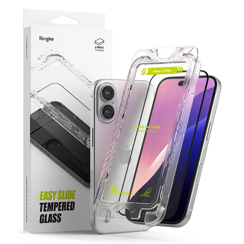 Калъф за iPhone 16 / iPhone 15 (комплект 2) - Ringke Easy Slide закалено стъкло - Черен