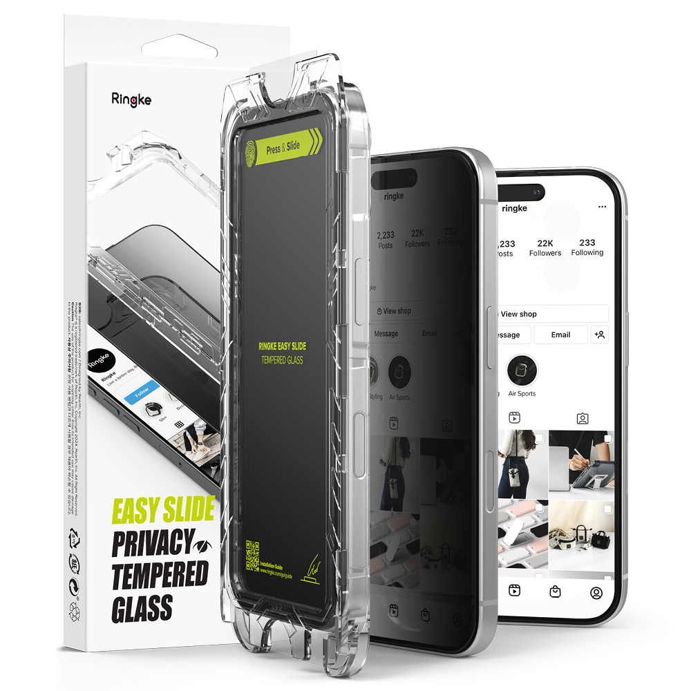 Калъф за iPhone 16 Plus / iPhone 15 Plus (комплект 2) - Ringke Easy Slide закалено стъкло - поверителност