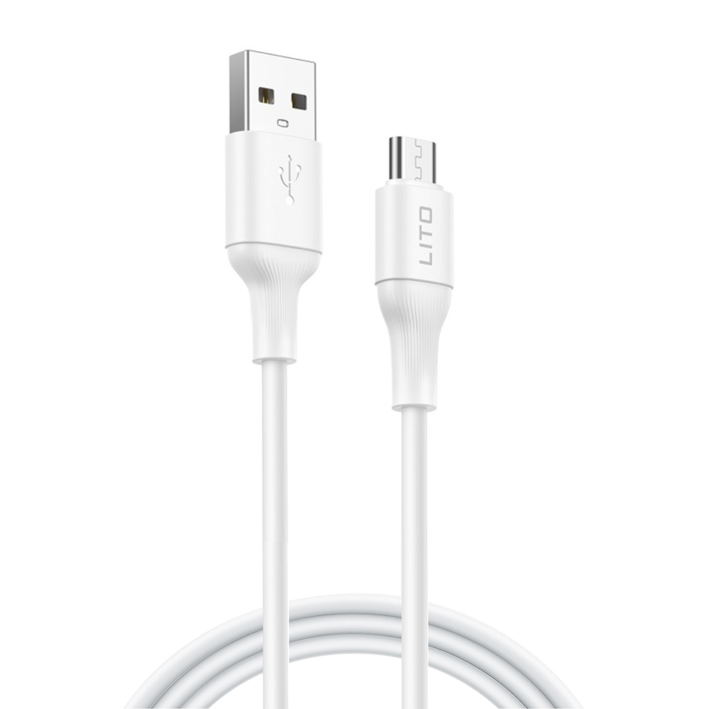 Кабел за данни с USB конектори, Micro-USB, 2.4A, 1m - Lito (LD06V) - Бял