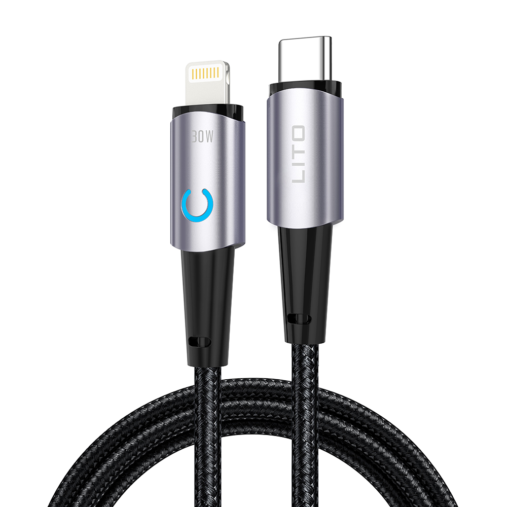 Кабел за данни с щепсел Type-C Type-C, Lightning 30W, 1m - Lito (LD10CL) - Черен