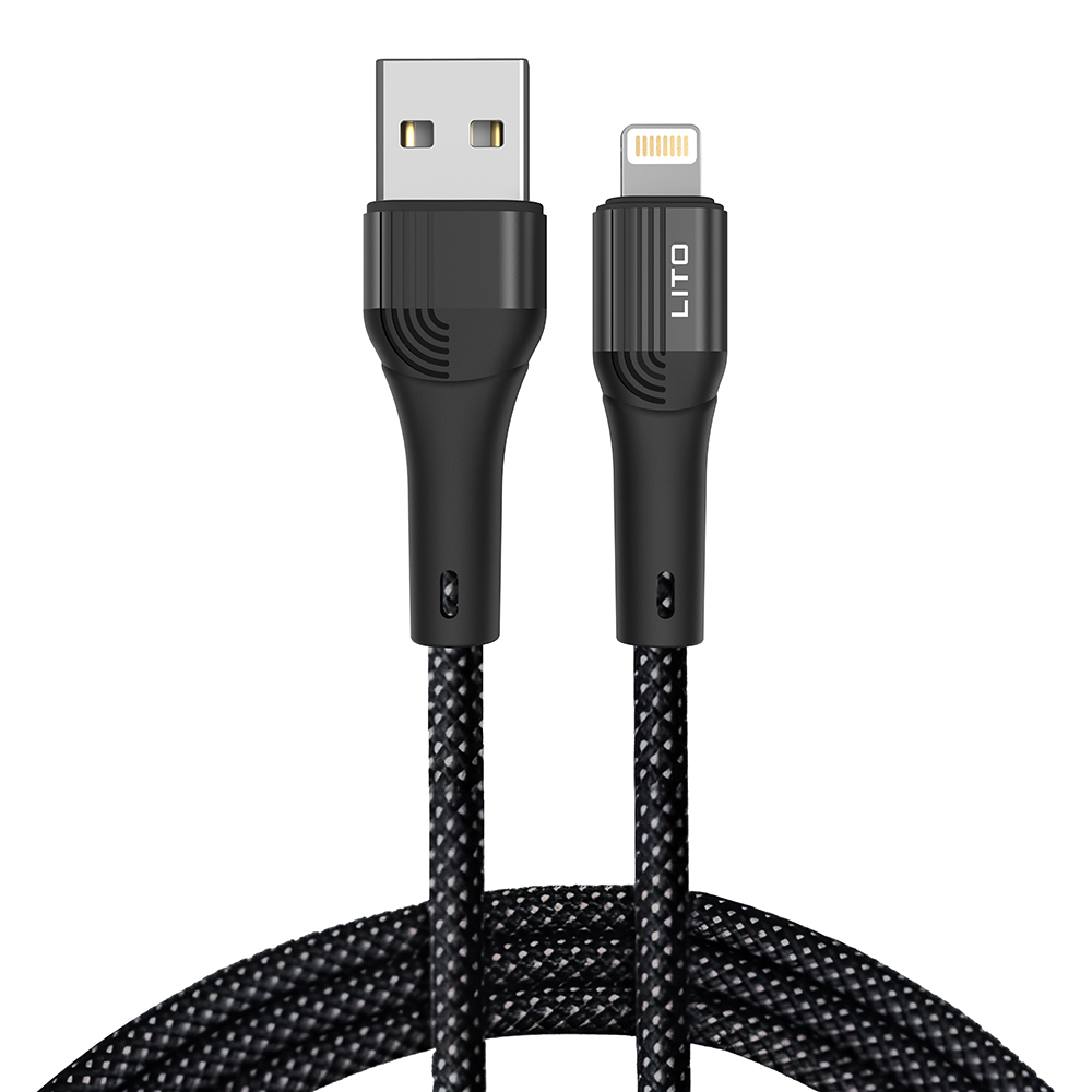 Кабел за данни с USB конектори, Lightning 2.4A, 1m - Lito (LD14) - Черен