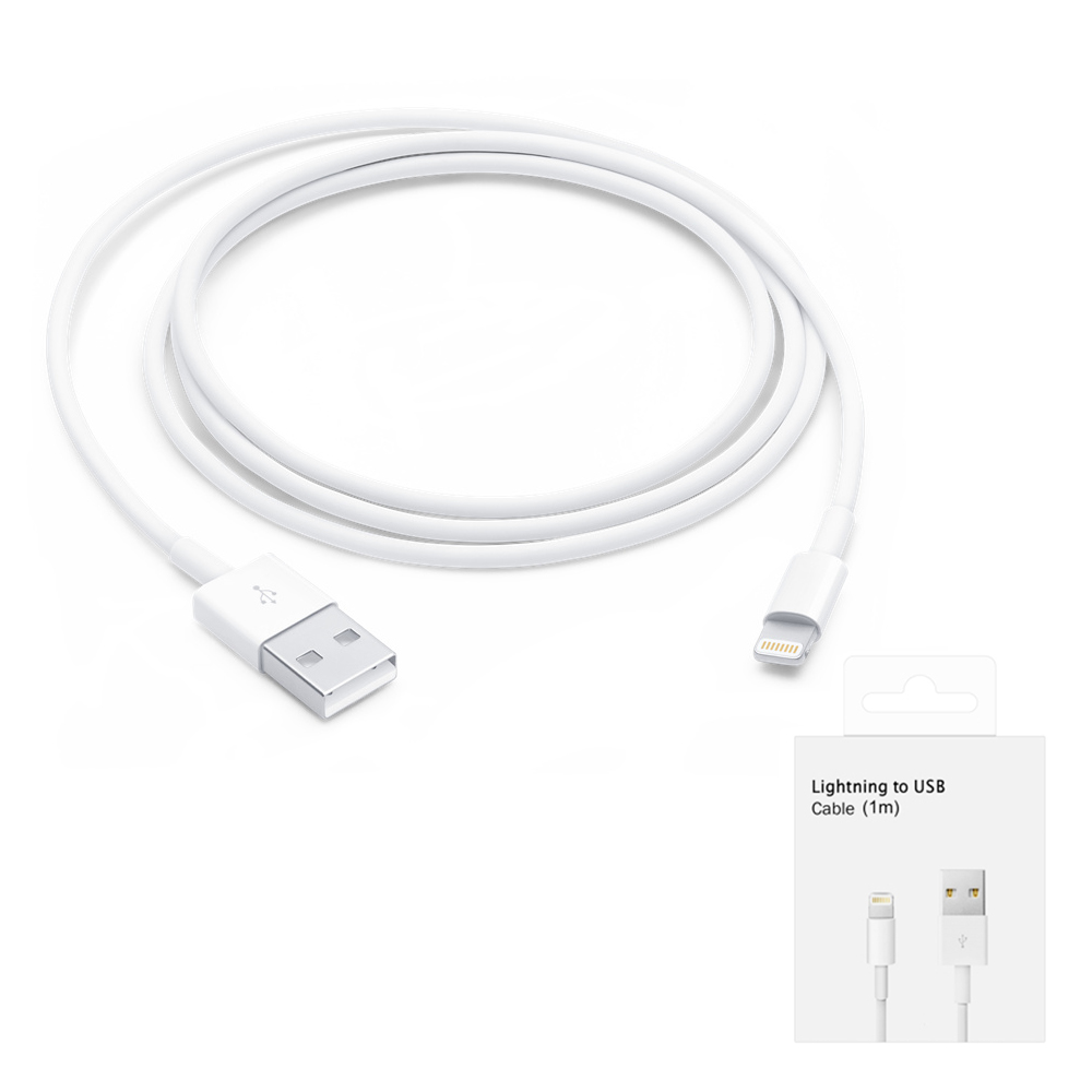 Кабел за данни USB-A към Lightning, 1 м - Apple A1480 (MXLY2ZM/A) - Бял (Опаковка на блистер)