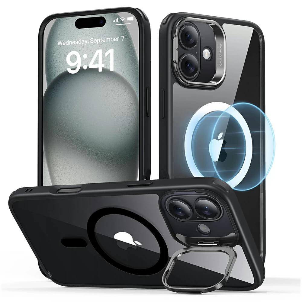 Калъф за iPhone 16 Plus - ESR Classic Hybrid HaloLock Kickstand - Прозрачен Черен