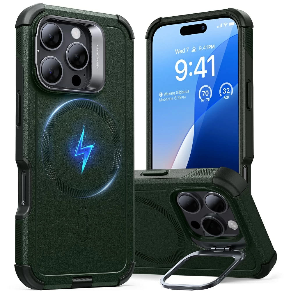 Калъф за iPhone 16 Pro Max - ESR Cyber Armor Kickstand - Зелен