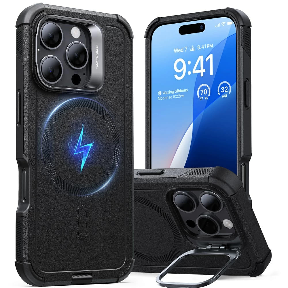 Калъф за iPhone 16 Pro - ESR Cyber Armor Kickstand - Черен