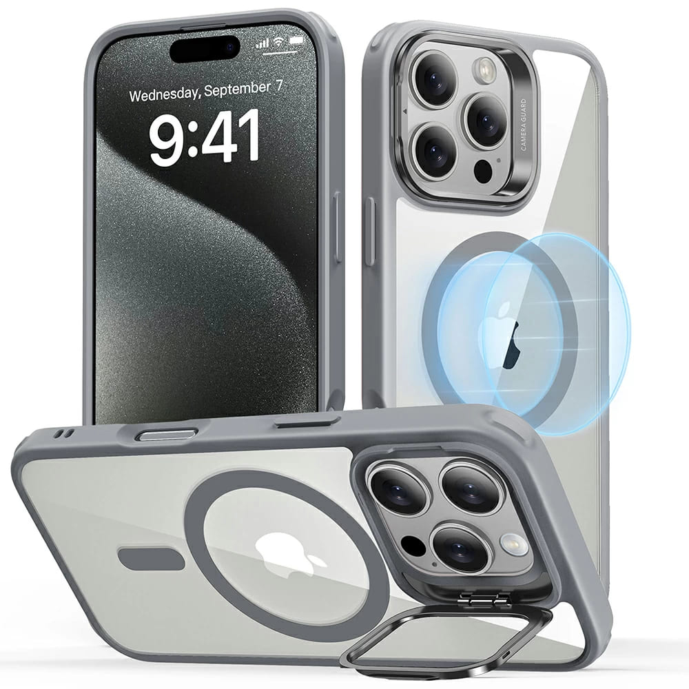 Калъф за iPhone 16 Pro Max - ESR Classic Classic Hybrid HaloLock HaloLock Kickstand - Сив Прозрачен