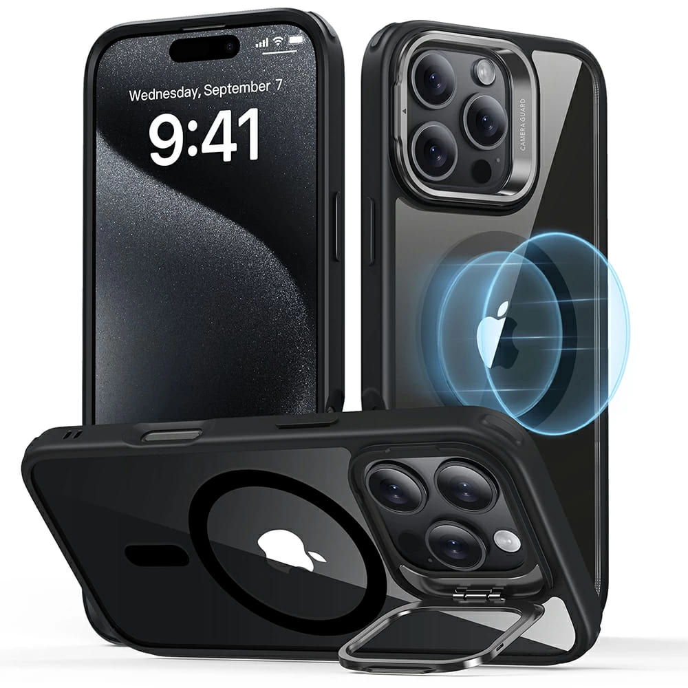 Калъф за iPhone 16 Pro Max - ESR Classic Hybrid HaloLock Kickstand - Прозрачен Черен