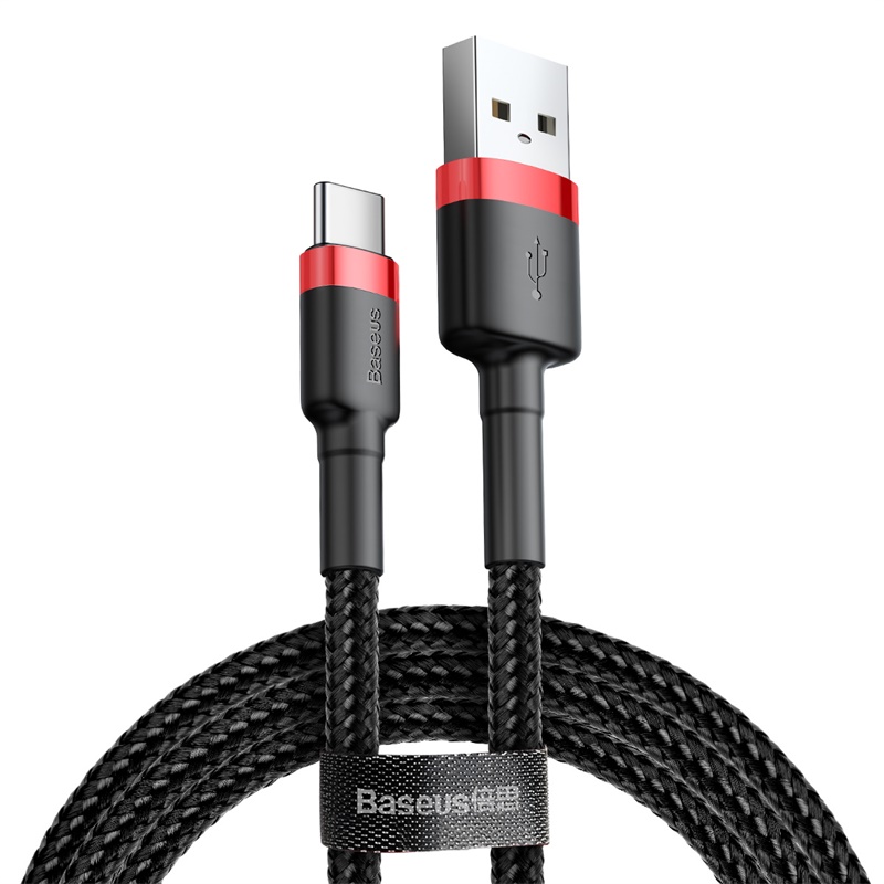 Кабел за данни USB Type-C, 2A, 3m - Baseus Cafule (CATKLF-U91) - Червен / Черен