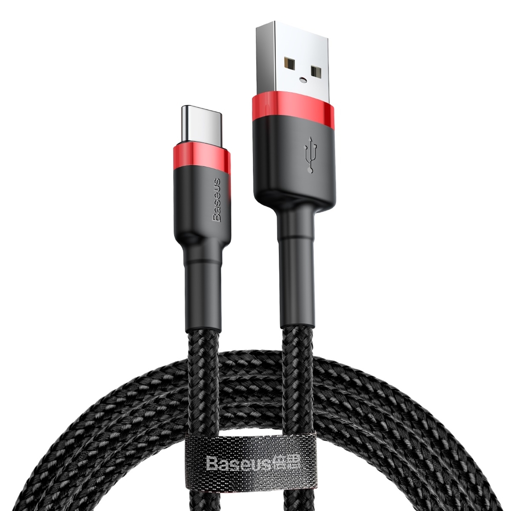 Кабел за данни USB Type-C, 2A, 2m, 480Mbps - Baseus Cafule (CATKLF-C91) - Червен Черен