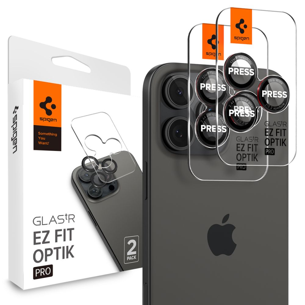 Калъф с камера за iPhone 14 Pro / Pro Max / 15 Pro / Pro Max / 16 Pro / Pro Max / 17 Pro / Pro Max (комплект 2) - Spigen Glas.tR Optik EZ Fit Pro (AGL05217) - Черен