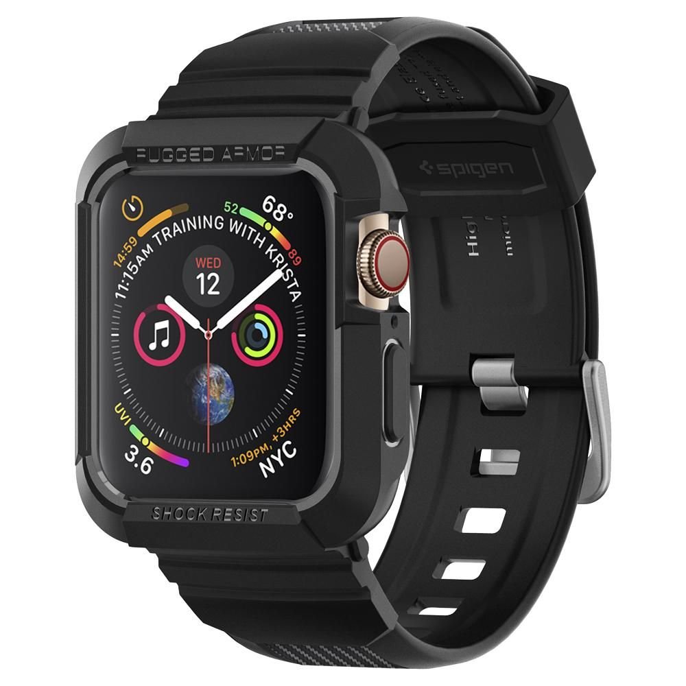 Калъф за Apple Watch 4/5/6/6/7/8/9/9/SE/SE 2 (44/45 мм) + каишка - Spigen Rugged Armor Pro (062CS25324) - Черен
