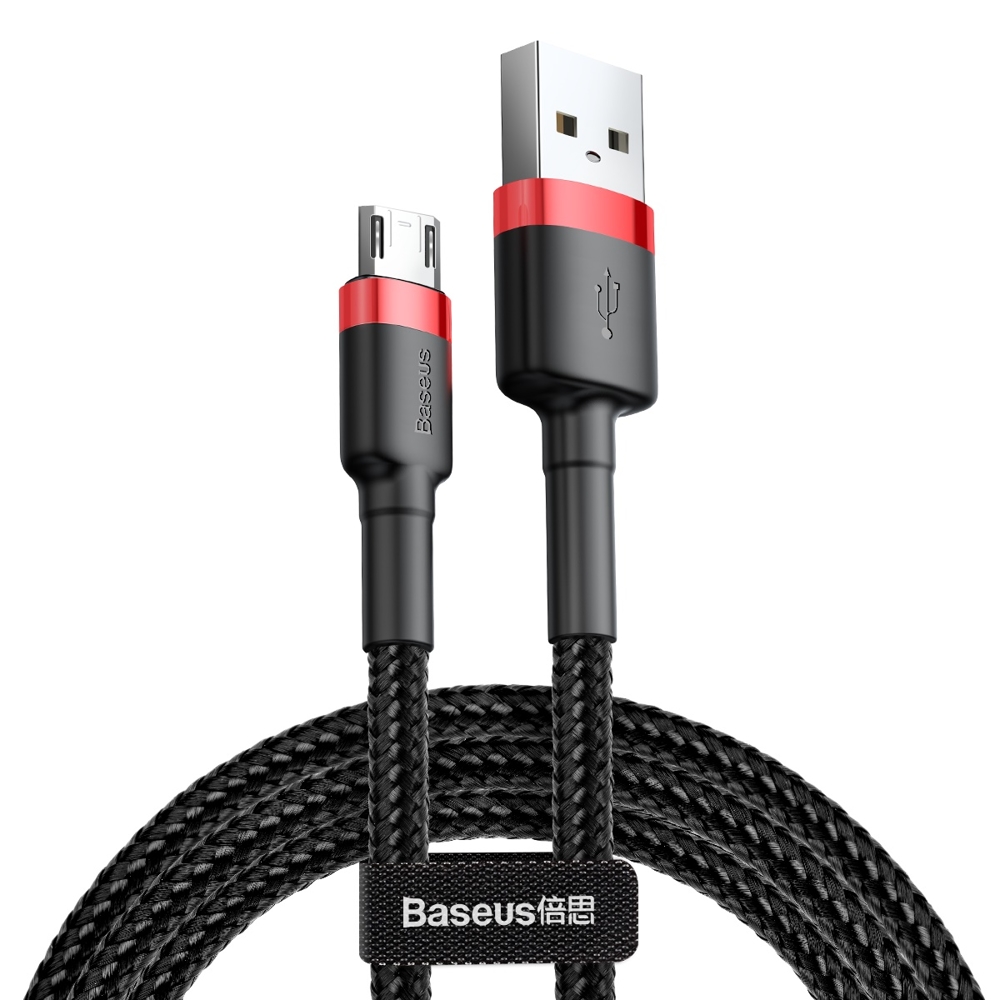 USB към Micro-USB кабел за данни, 1,5 A, 2 м - Baseus Cafule (CAMKLF-C91) - червен/черен