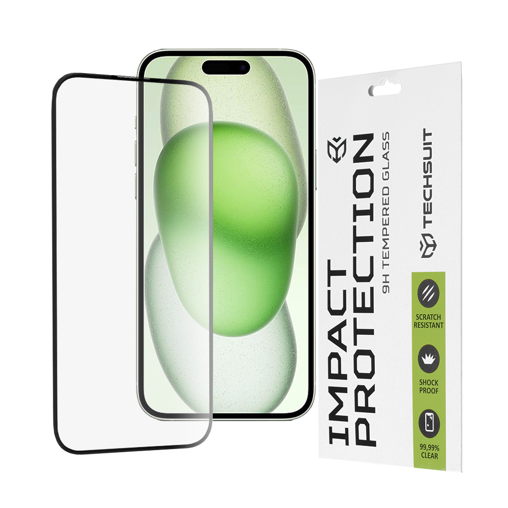 Калъф за iPhone 15 Plus / iPhone 16 Plus - Techsuit 111D Full Cover / Full Glue Glass - Черен