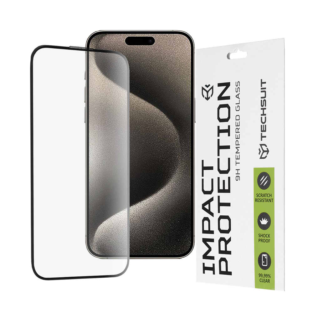 Калъф за iPhone 15 Pro Max - Techsuit 111D Full Cover / Full Glue Glass - Черен