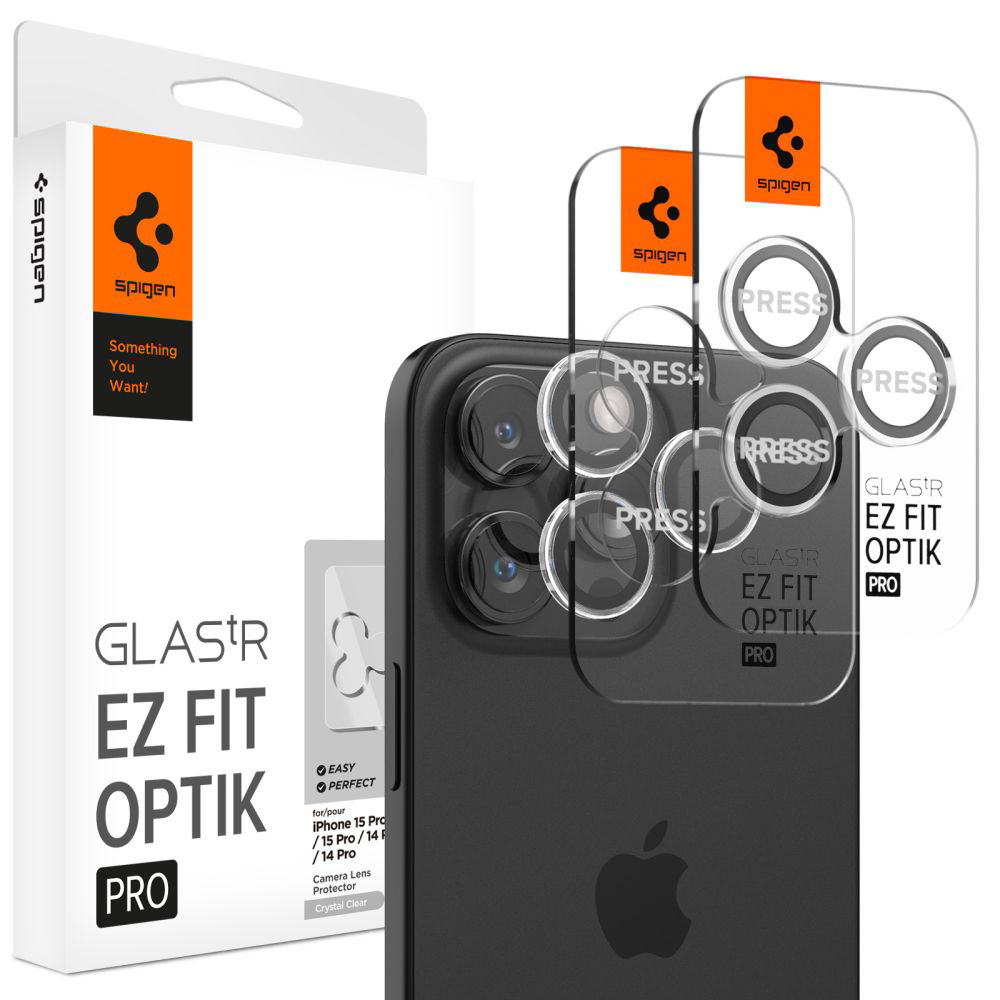 Фолио за камера за iPhone 14 Pro / Pro Max / 15 Pro / Pro Max / 16 Pro / Pro Max / 17 Pro / Pro Max (комплект 2) - Spigen Glas.tR Optik EZ Fit Pro (AGL06914) - Прозрачен