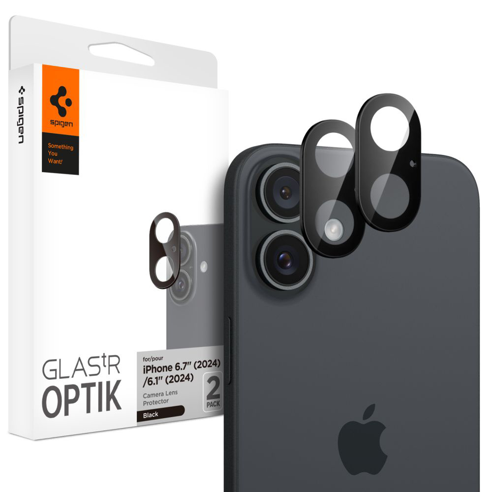 Фолио за камера за iPhone 16 / iPhone 16 Plus (комплект 2) - Spigen Glas.tR Optik (AGL07922) - черно