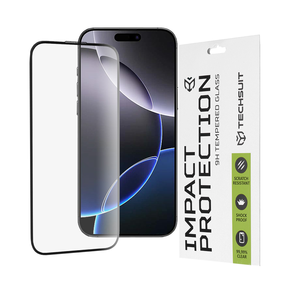 Калъф за iPhone 16 Pro Max - Techsuit 111D Full Cover / Full Glue Glass - Черен