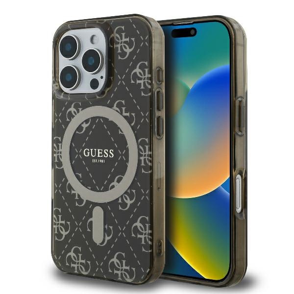 Калъф за iPhone 16 Pro - Guess IML 4G Background MagSafe (GUHMP16LH4DTEW) - Кафяв