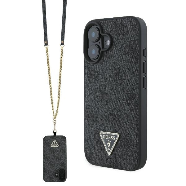 Калъф за iPhone 16 - Guess Leather Metal Logo Metal Logo Strass Crossbody (GUHCP16SP4TDSCPK) - Черен