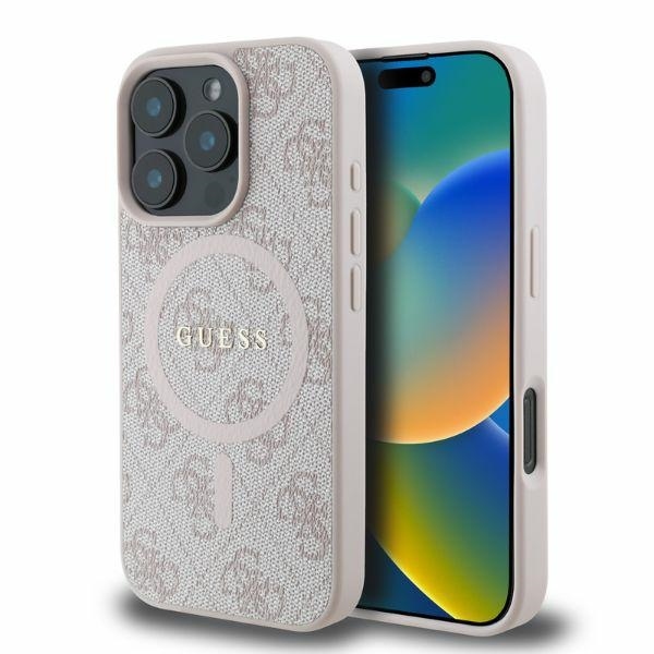 Калъф за iPhone 16 Pro Max - Guess 4G Ring Classic Classic Logo MagSafe (GUHMP16XG4G4GFRP) - Розов
