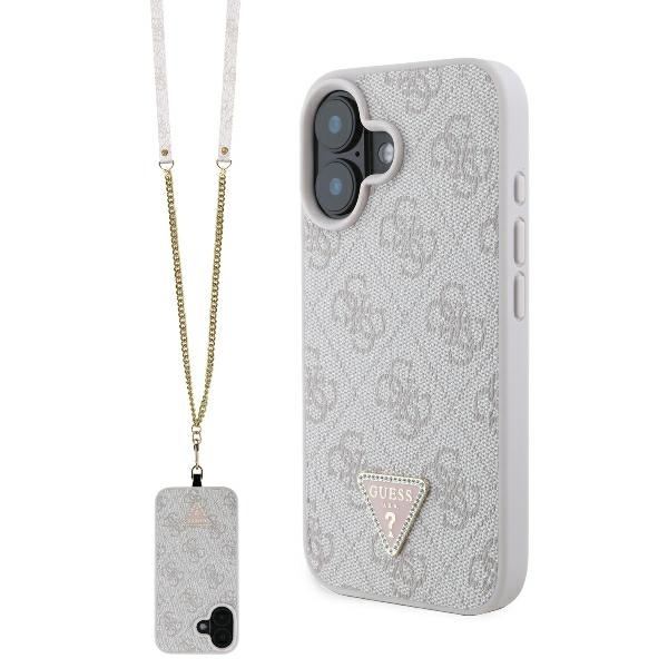 Калъф за iPhone 16 - Guess Leather Metal Logo Metal Logo Strass Crossbody (GUHCP16SP4TDSCPP) - Розов