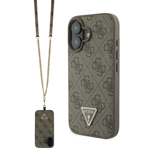 Калъф за iPhone 16 - Guess Leather Metal Logo Metal Logo Strass Crossbody (GUHCP16SP4TDSCPW) - Кафяв