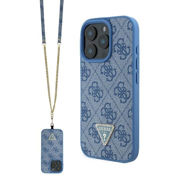 Калъф за iPhone 16 - Guess Leather Metal Logo Metal Logo Strass Crossbody (GUHCP16SP4TDSCPB) - Син