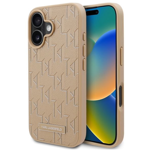 Калъф за IPhone 16 - Karl Lagerfeld Leather MagSafe (KLHMP16SPKHPORPE) - Бежов Hot Stamp