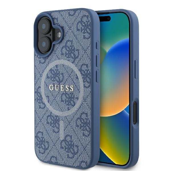 Калъф за iPhone 16 - Guess 4G Ring Classic Classic Logo MagSafe (GUHMP16SG4GFRB) - Син