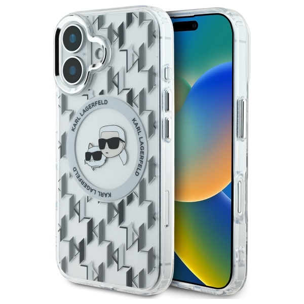 Калъф за iPhone 16 - Karl Lagerfeld IML MagSafe (KLHMP16SHMCKMMHT) - Прозрачен монограм Karl&Choupette Head