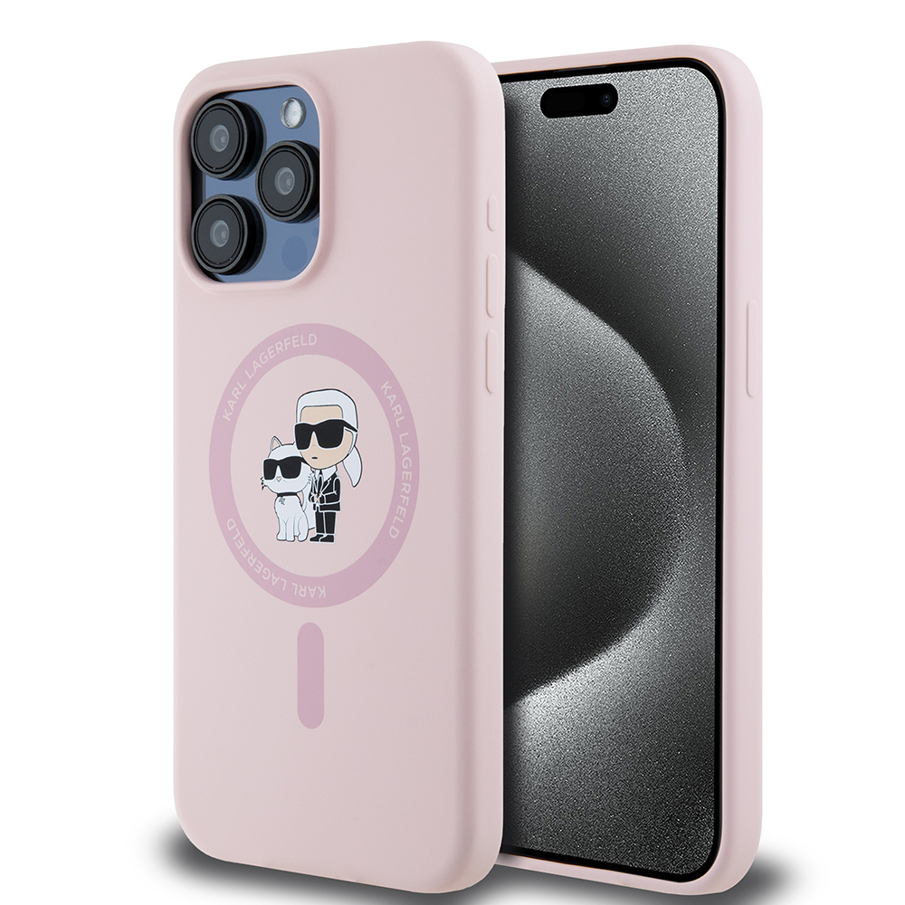 Калъф за iPhone 15 Pro Max - Karl Lagerfeld Silicone Ring MagSafe (KLHMP15XSCMKCRHP) - Розов Karl&Choupette