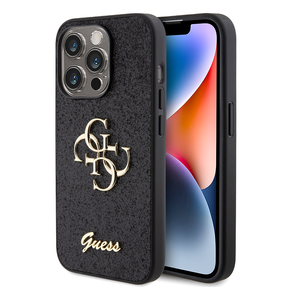 Калъф за iPhone 15 Pro - Guess Glitter Script Big 4G (GUHCP15LHG4SGK) - Черен