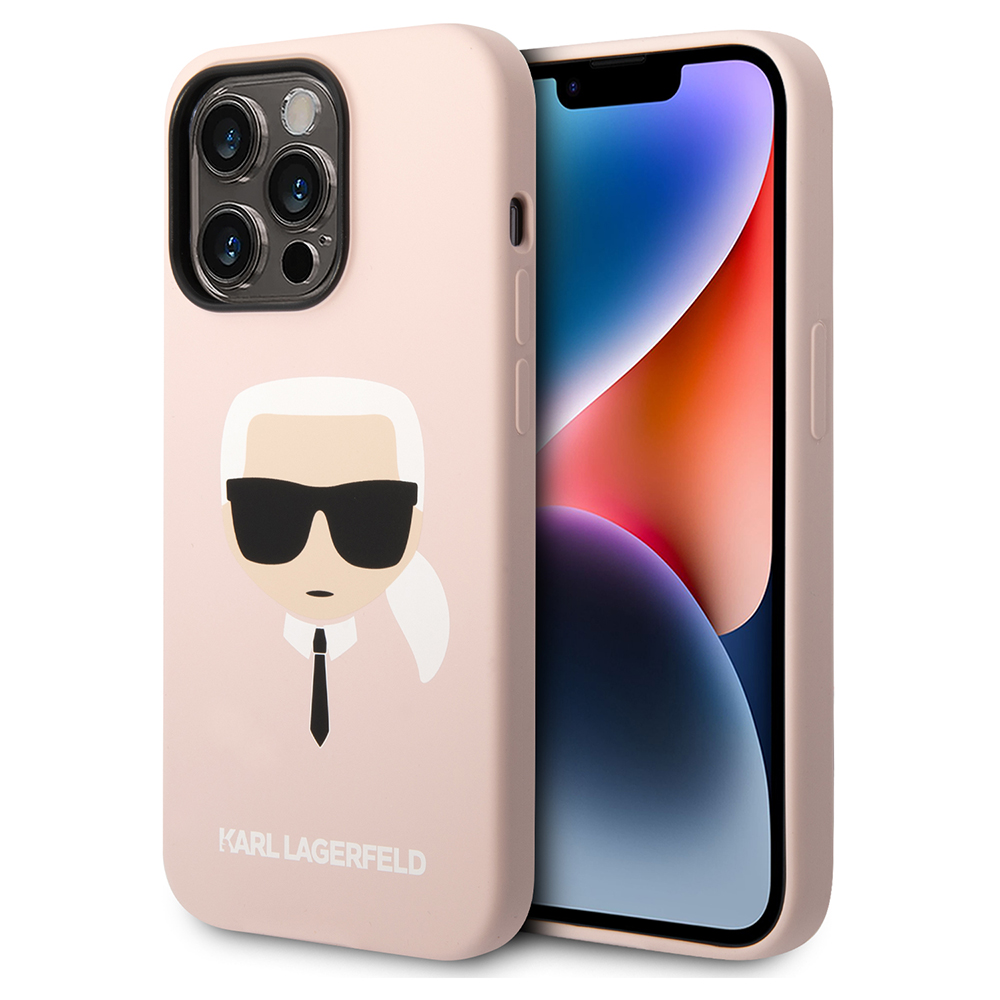 Калъф за iPhone 14 Pro - Karl Lagerfeld Silicone MagSafe (KLHMP14LSLKHLP) - Светлорозов Karl`s Head