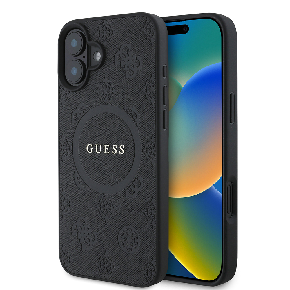 Калъф за iPhone 16 - Guess Saffiano Peony Classic Classic Logo MagSafe (GUHMP16SPSAPSMEK) - Черен