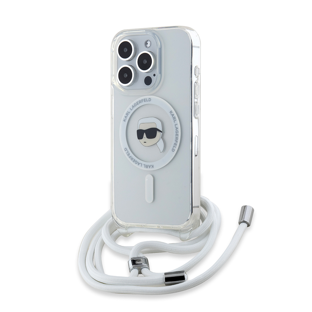 Калъф за iPhone 15 Pro Max - Karl Lagerfeld IML Crossbody MagSafe (KLHMP15XHCKCKHNT) - Прозрачен Karl Head
