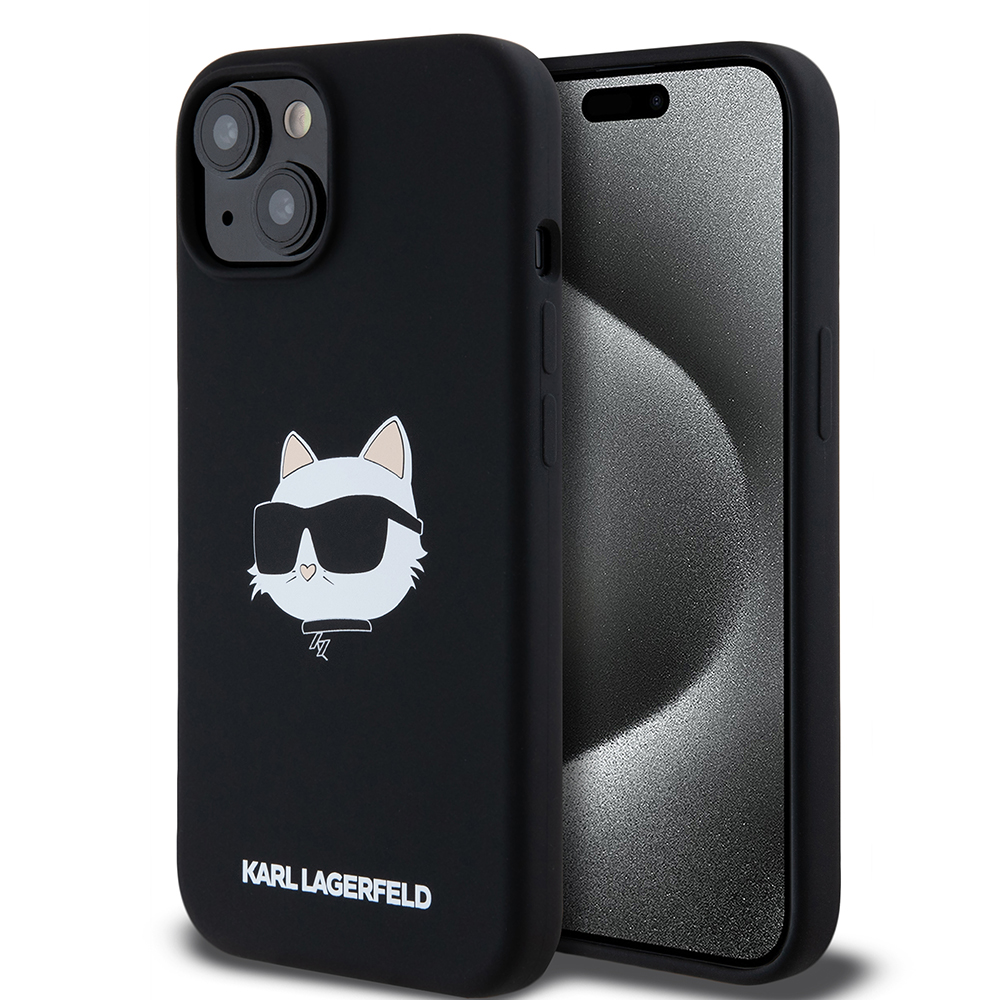 Калъф за iPhone 15 - Karl Lagerfeld Silicone MagSafe (KLHMP15SSCHPPLK) - Choupette Head