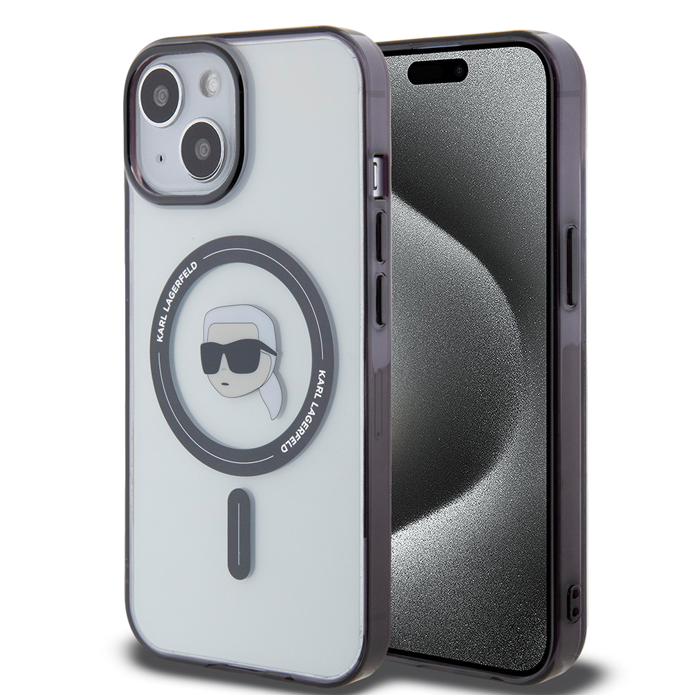 Калъф за iPhone 15 - Karl Lagerfeld IML MagSafe (KLHMP15SHKHNOTK) - Прозрачна глава на Карл