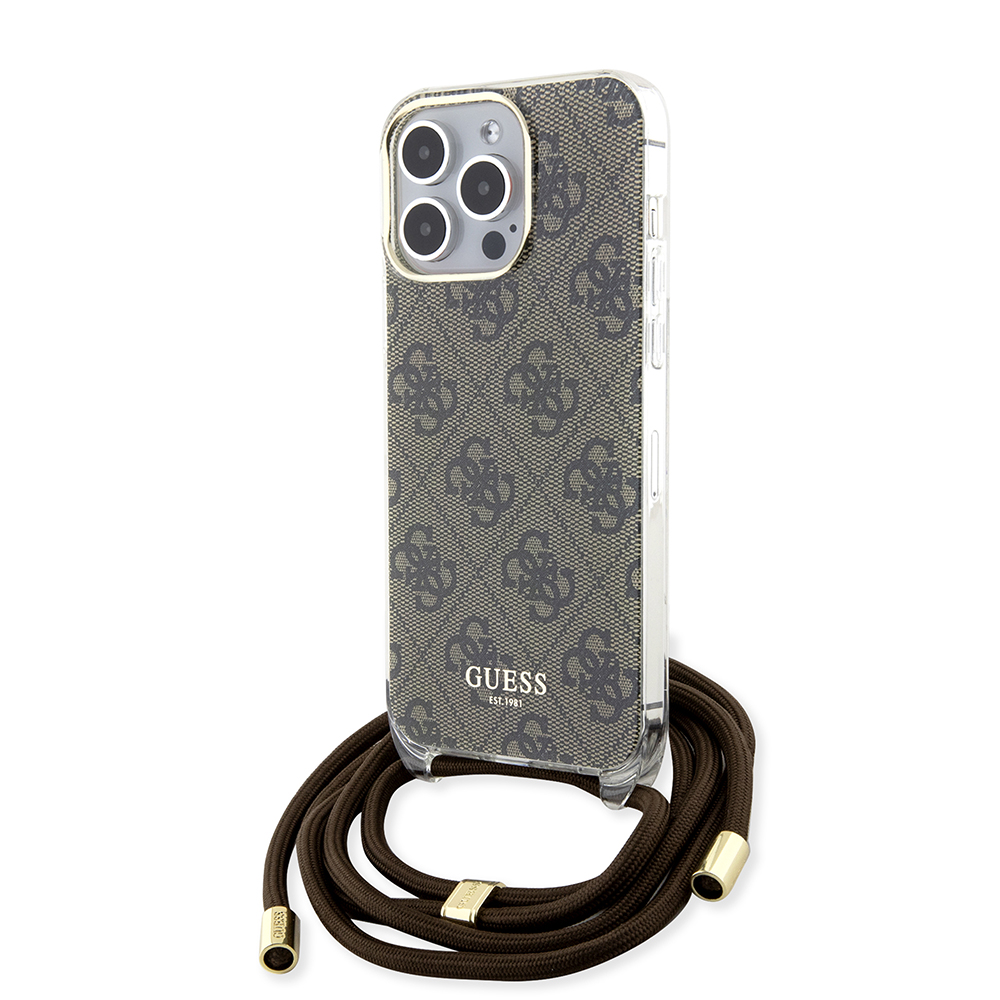 Калъф за iPhone 15 Pro Max - Guess Crossbody Cord 4G Print (GUHCP15XHCHC4SEW) - Кафяв