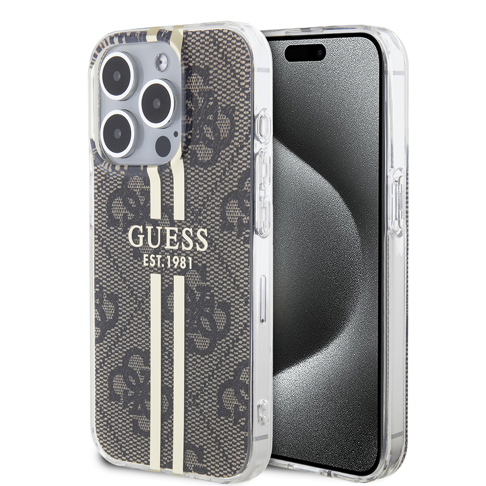 Калъф за iPhone 15 Pro Max - Guess Hardcase IML 4G Златист Stripe (GUHCP15XH4PSEGW) - Кафяв