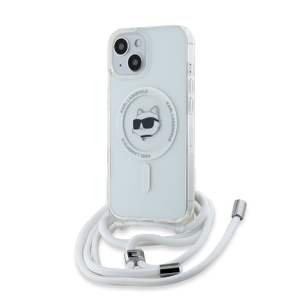 Калъф за iPhone 15 - Karl Lagerfeld IML Crossbody MagSafe (KLHMP15SHCCHCHNT) - Прозрачен Choupette Head&Cord