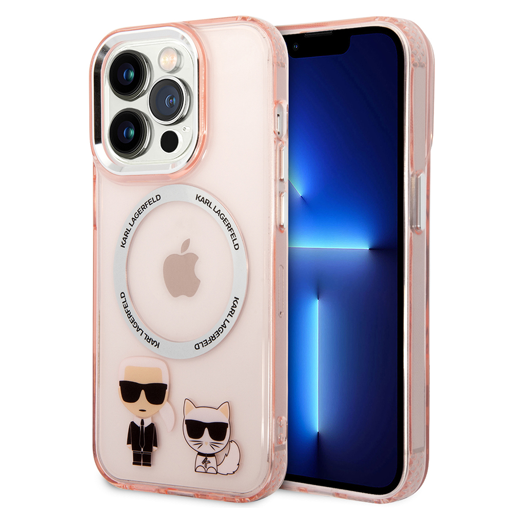 Калъф iPhone 14 Pro Max - Karl Lagerfeld Hardcase MagSafe (KLHMP14XHKCP) - Розов Karl & Choupette Aluminium
