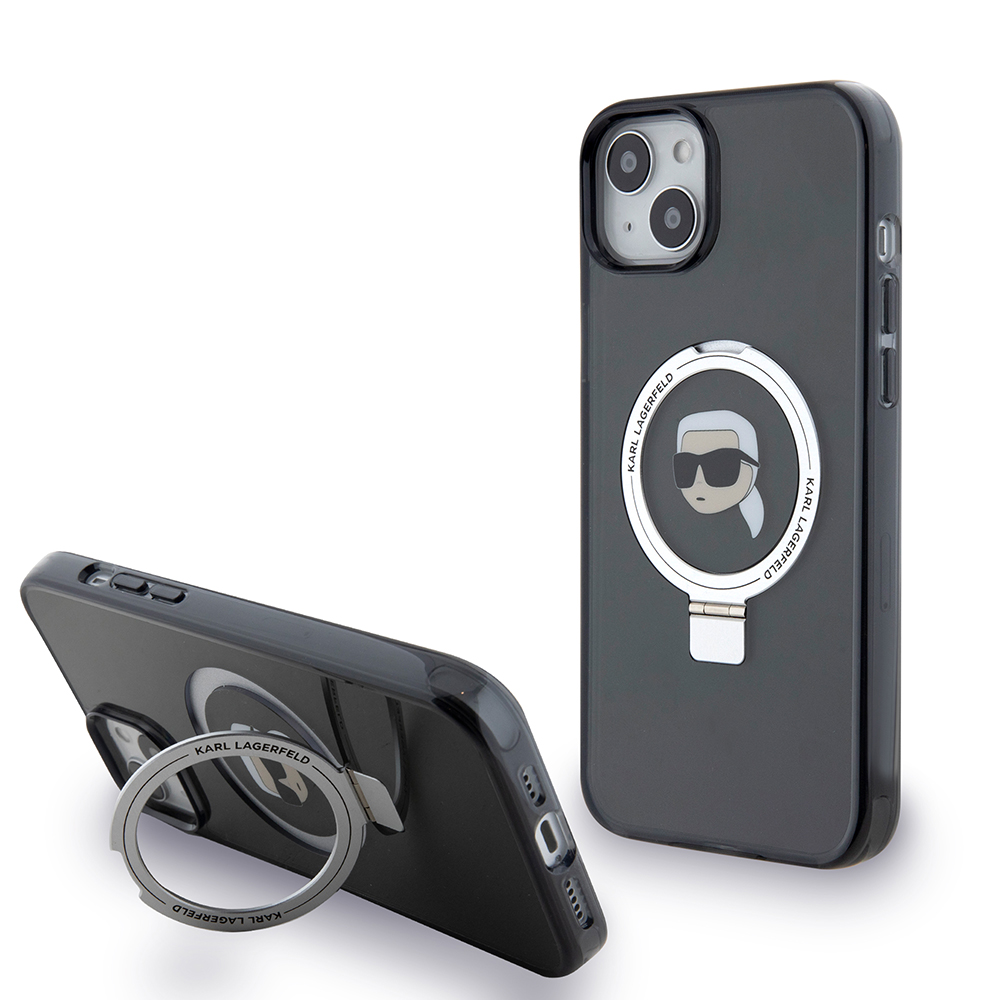 Калъф за iPhone 15 Plus - Karl Lagerfeld Hardcase Ring Stand MagSafe (KLHMP15MHMRSKKHK) - Karl Head