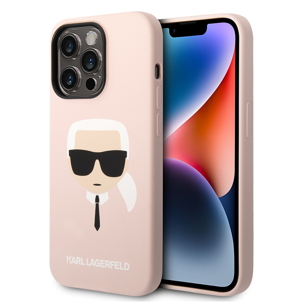 Калъф за iPhone 14 Pro Max - Karl Lagerfeld Silicone MagSafe (KLHMP14XSLSLKHLP) - Светлорозов Karl`s Head