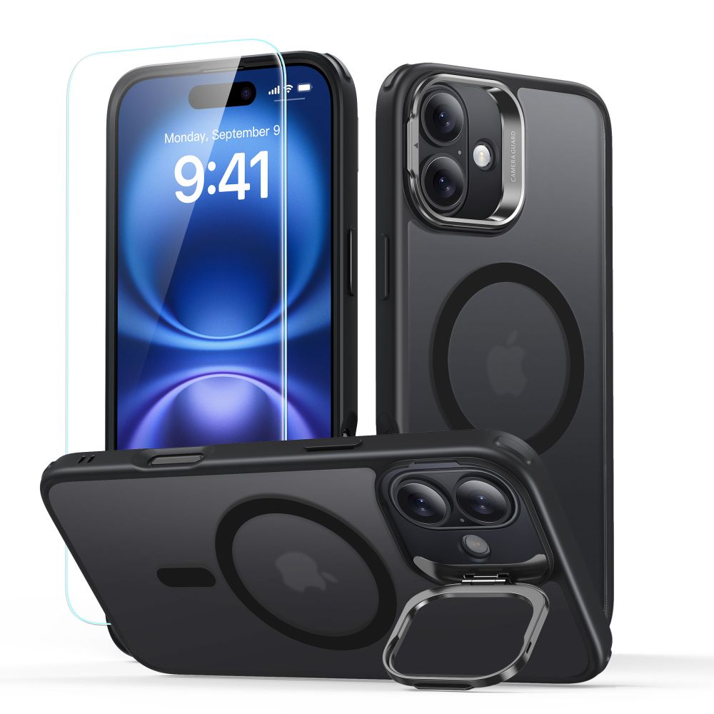 Калъф за iPhone 16 + калъф - ESR Classic Hybrid HaloLock Kickstand - Frosted Черен