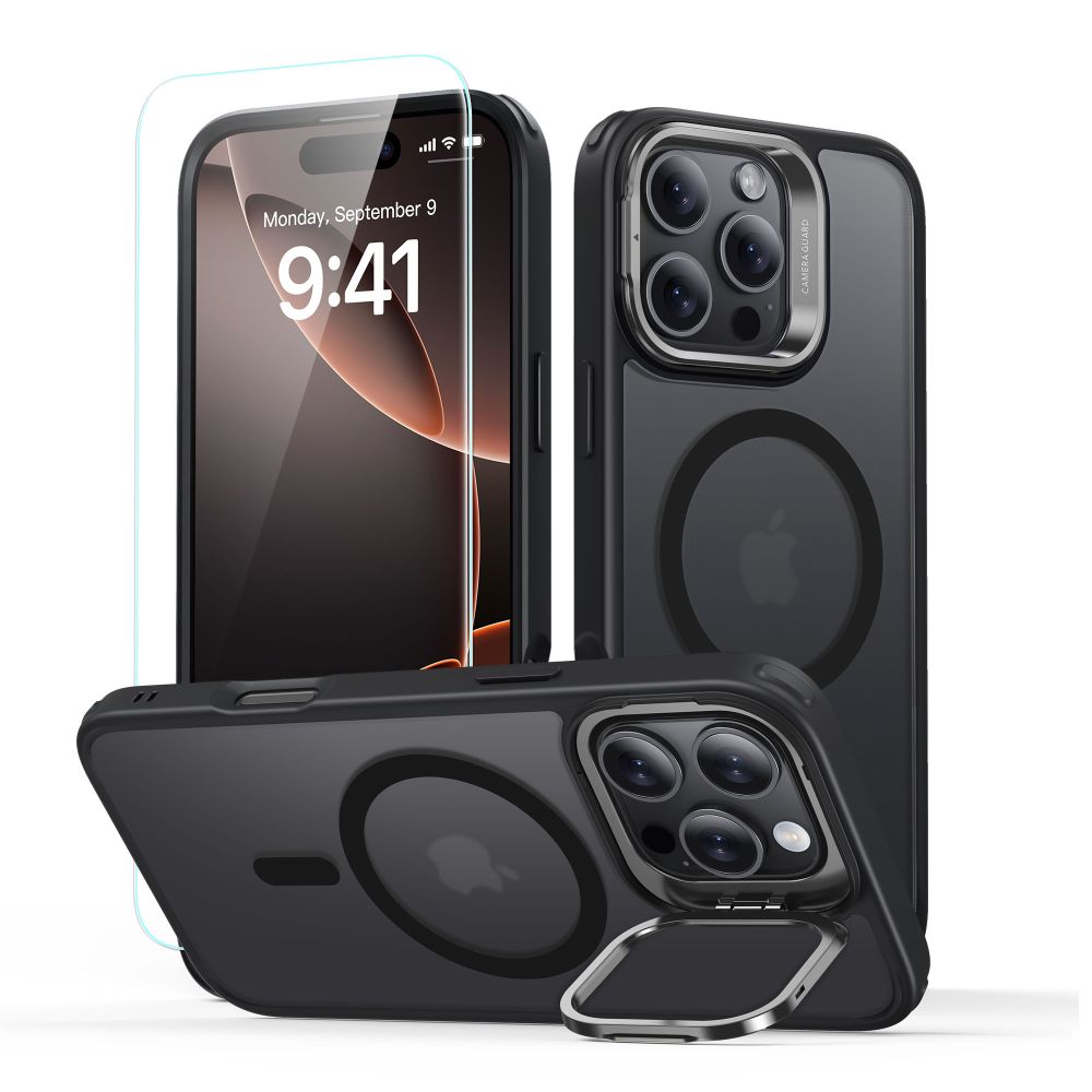 Калъф за iPhone 16 Pro + калъф - ESR Classic Hybrid Hybrid HaloLock Kickstand - Frosted Черен