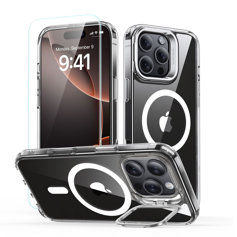 Калъф за iPhone 16 Pro Max + калъф - ESR Classic Hybrid Hybrid HaloLock Kickstand - Прозрачен