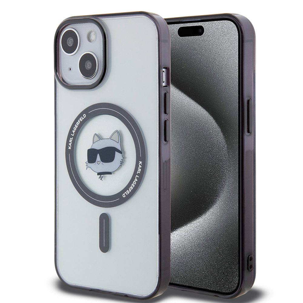 Калъф за iPhone 15 Plus - Karl Lagerfeld IML MagSafe (KLHMP15MHMHCHNOTK) - Прозрачна глава на Choupette