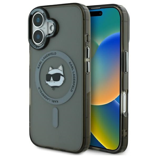 Калъф за iPhone 16 Plus - Karl Lagerfeld IML MagSafe (KLHMP16MHLSCHK) - Metal Choupette`s Head